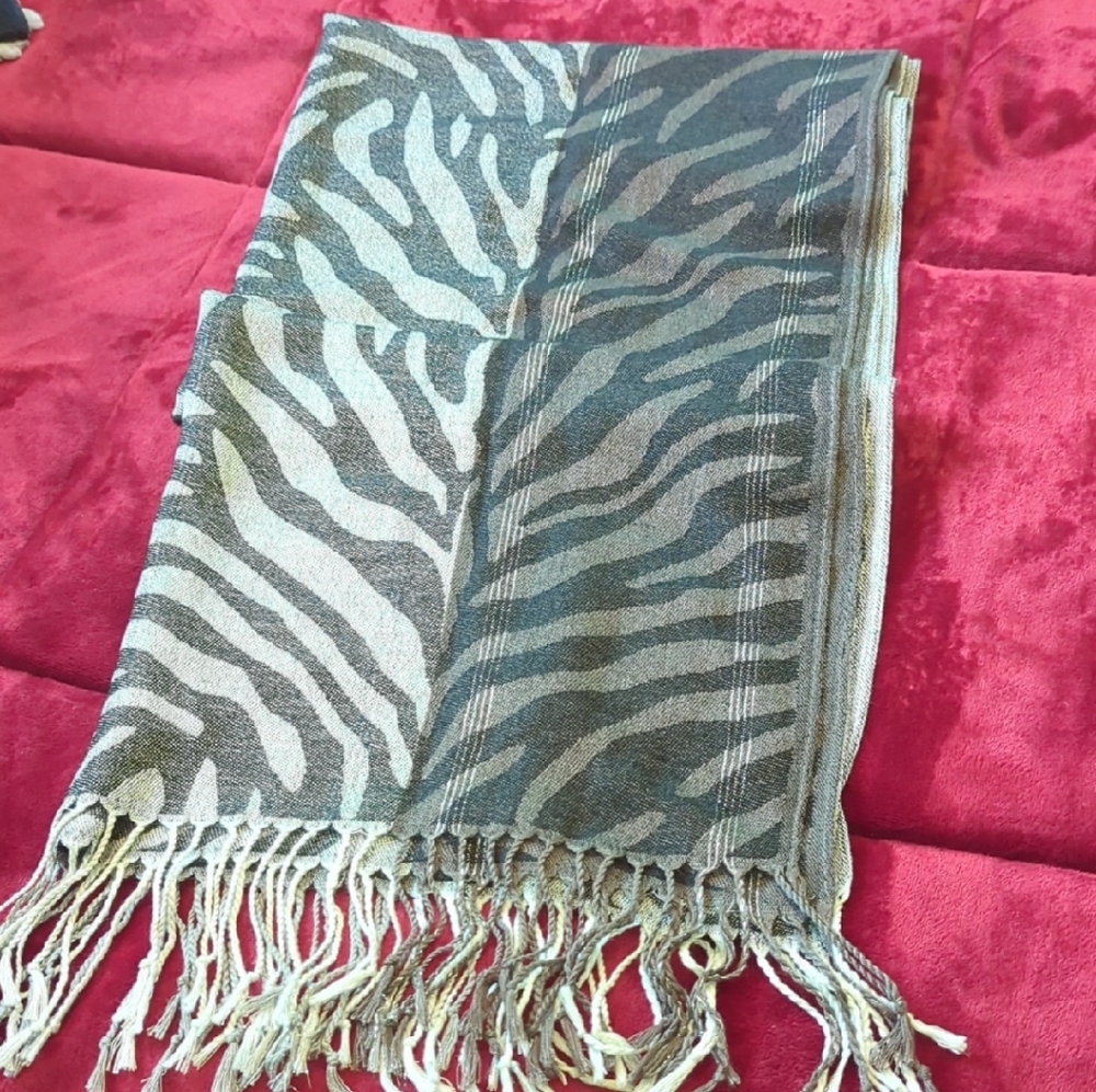 Zebra Print Scarf with Fringe
